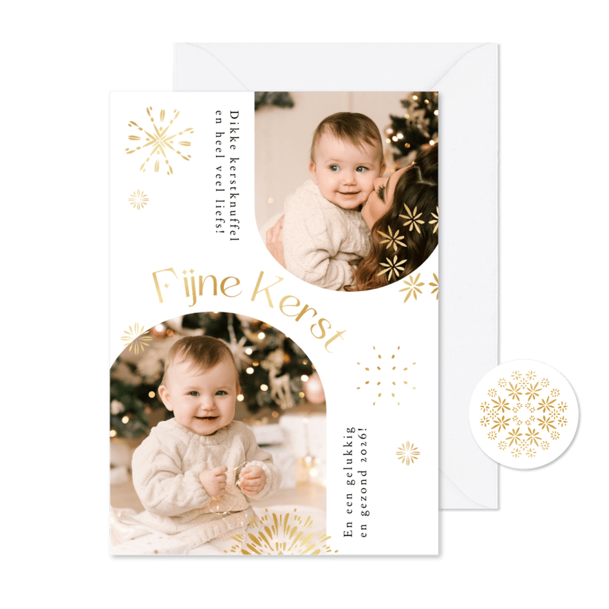Kerstkaart modern foto vuurwerk fijne kerst goud - Kaartimpressie