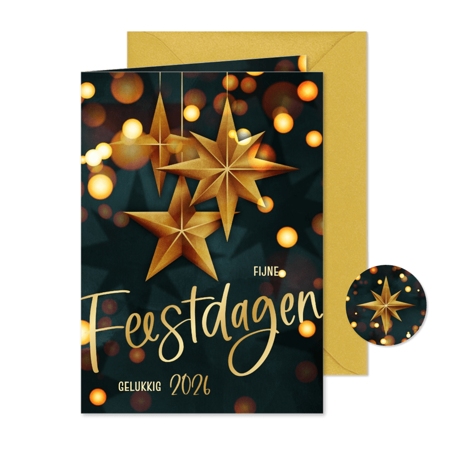 Kerstkaart modern kerststerren goud blauw - Kaartimpressie