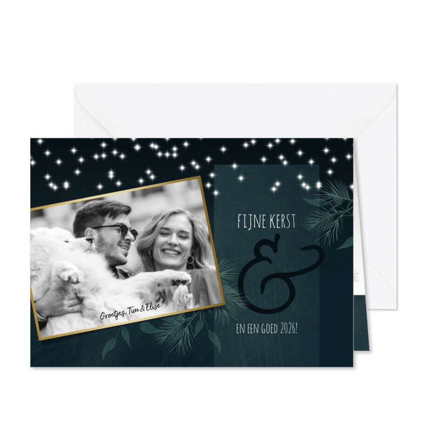 Kerstkaart modern met foto en sterretjes 2025-2026 - Kaartimpressie