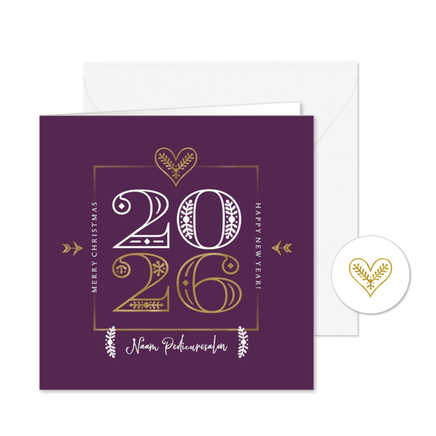 Kerstkaart modern typografisch 2026 hartje goud zakelijk - Kaartimpressie