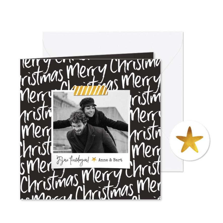 Kerstkaart modern typografisch foto merry christmas - Kaartimpressie