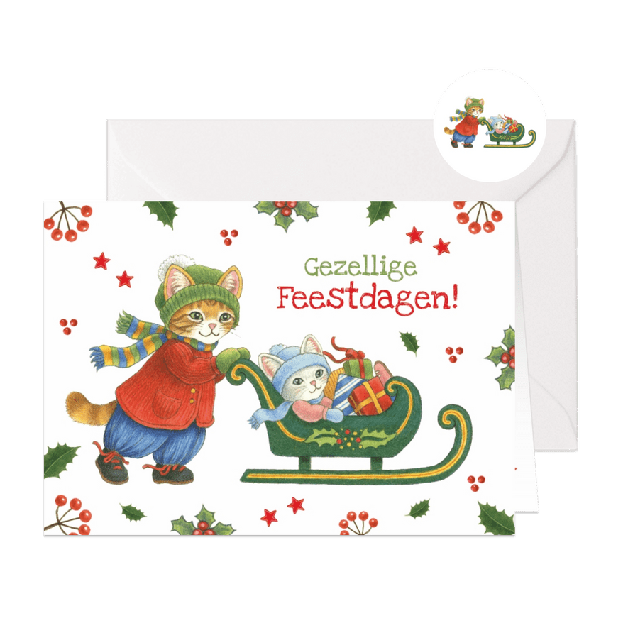 Kerstkaart Molly duwt de kerstslee - Kaartimpressie