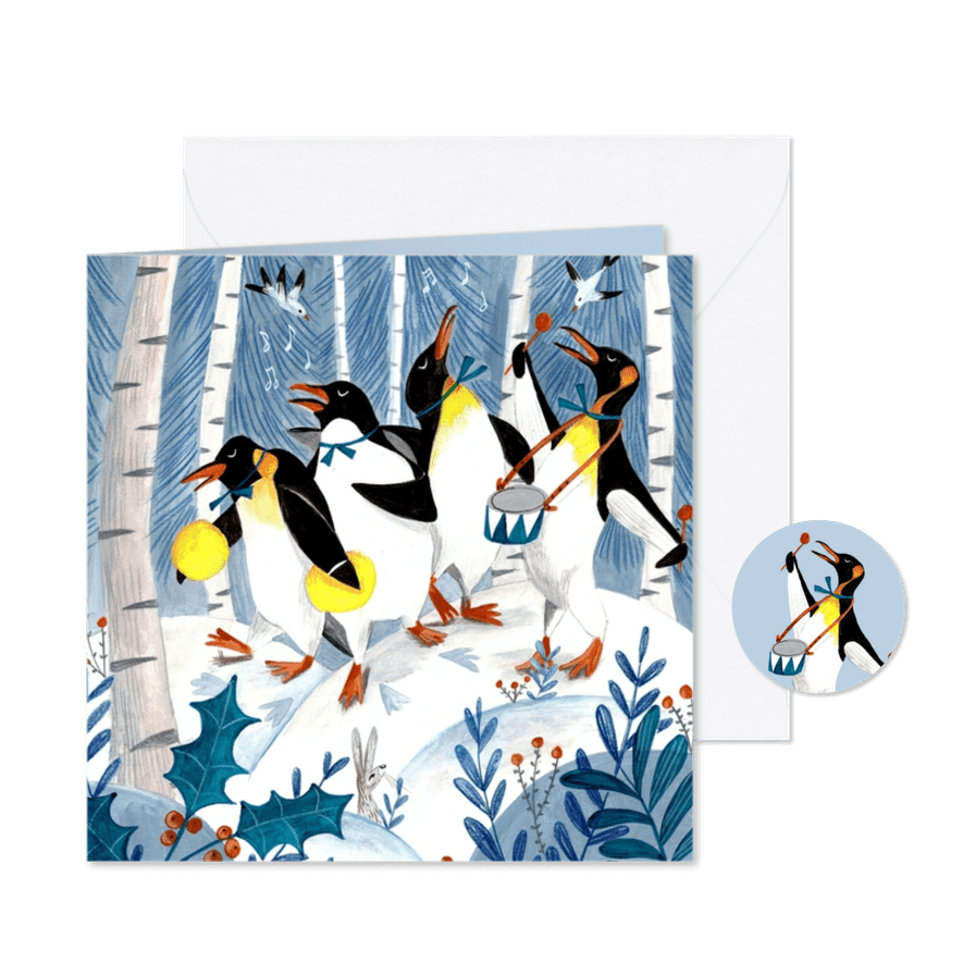 Kerstkaart muziek met de pinguins - Kaartimpressie