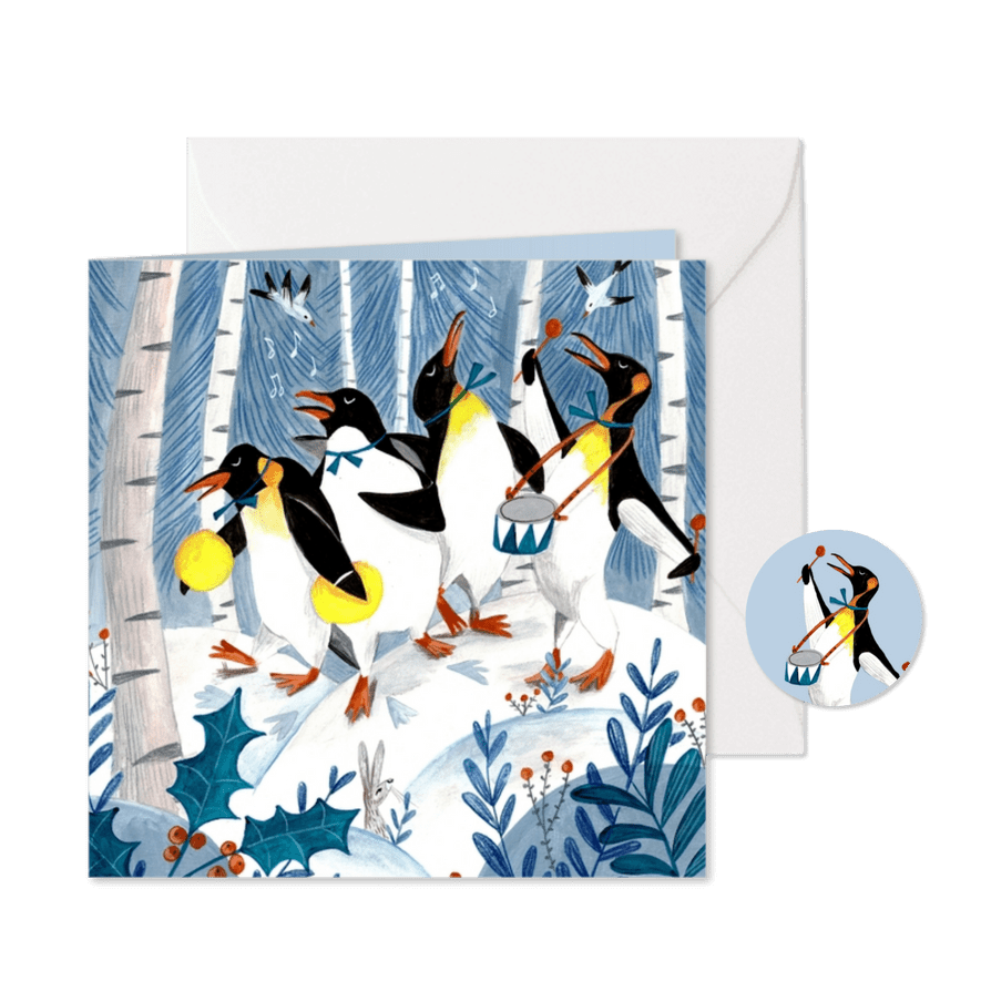 Kerstkaart muziek met de pinguins - Kaartimpressie