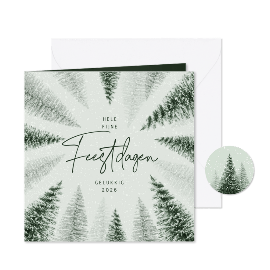 Kerstkaart natuurlijk dennenbomen groen natuurlijk - Kaartimpressie