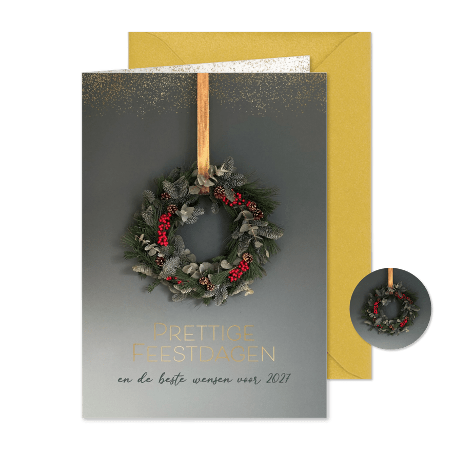 Kerstkaart natuurlijk gebonden kerstkrans - Kaartimpressie