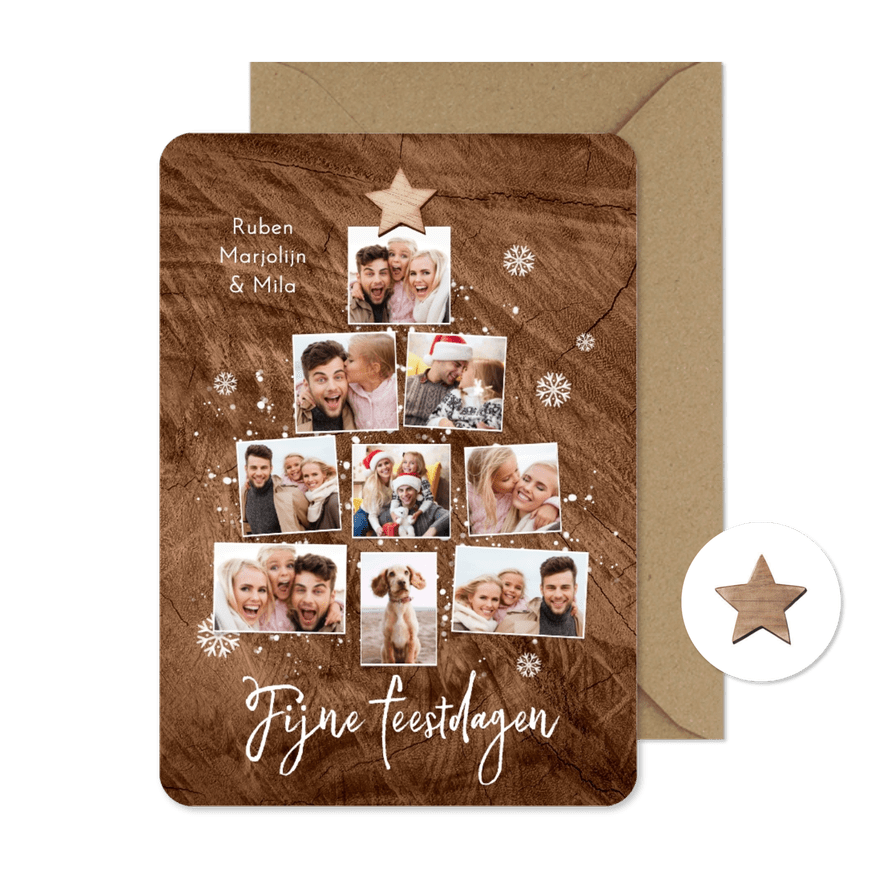 Kerstkaart natuurlijk houtlook kerstboom van foto's - Kaartimpressie