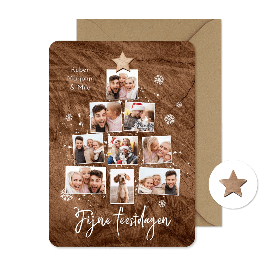 Kerstkaart natuurlijk houtlook kerstboom van foto's - Kaartimpressie