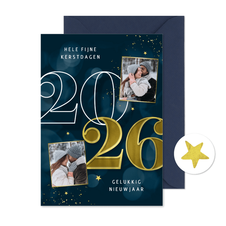 Kerstkaart nieuwjaarskaart 2026 foto sterren - Kaartimpressie