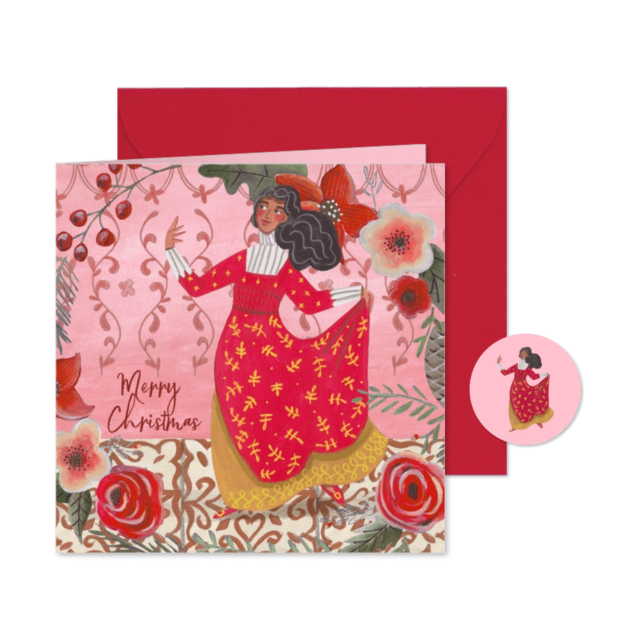 Kerstkaart 'nine ladies dancing' illustratie - Kaartimpressie