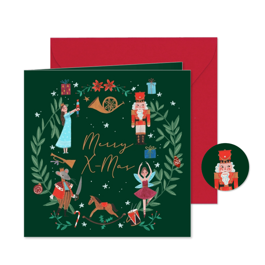 Kerstkaart notenkraker ballet kerstkrans - Kaartimpressie