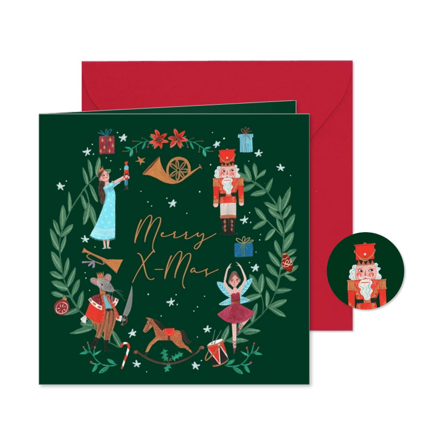 Kerstkaart notenkraker ballet kerstkrans - Kaartimpressie