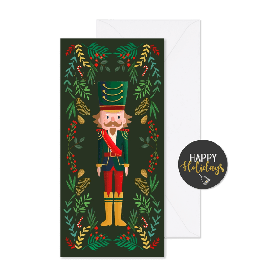 Kerstkaart notenkraker met takjes - Kaartimpressie