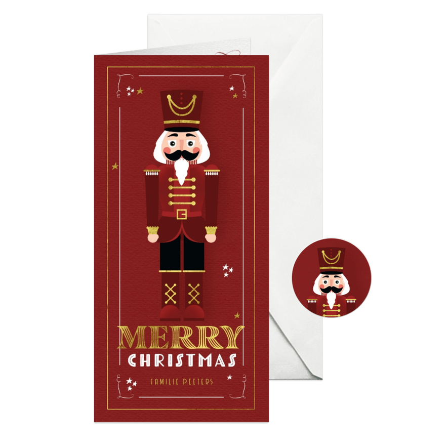 Kerstkaart notenkraker vintage rood kerst speelgoed - Kaartimpressie