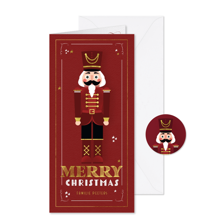 Kerstkaart notenkraker vintage rood kerst speelgoed - Kaartimpressie