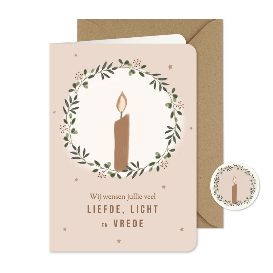 Kerstkaart nude kaarsenkrans - Kaartimpressie