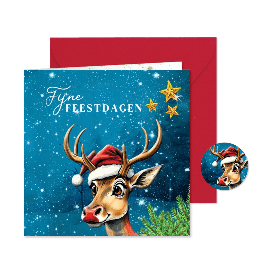 Kerstkaart onder de sterren hert - Kaartimpressie