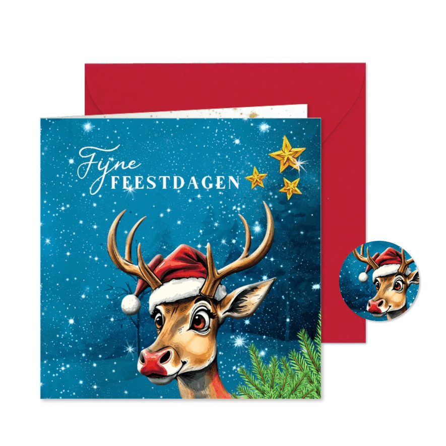 Kerstkaart onder de sterren hert - Kaartimpressie