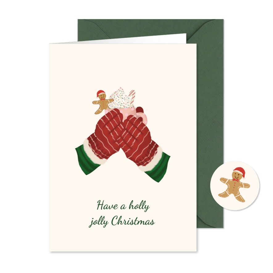 Kerstkaart opwarmen aan chocola en kerstkoekje - Kaartimpressie