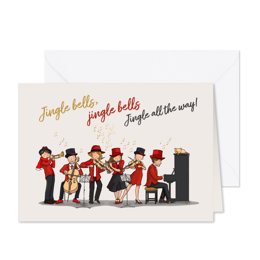 Kerstkaart orkest rood - Kaartimpressie