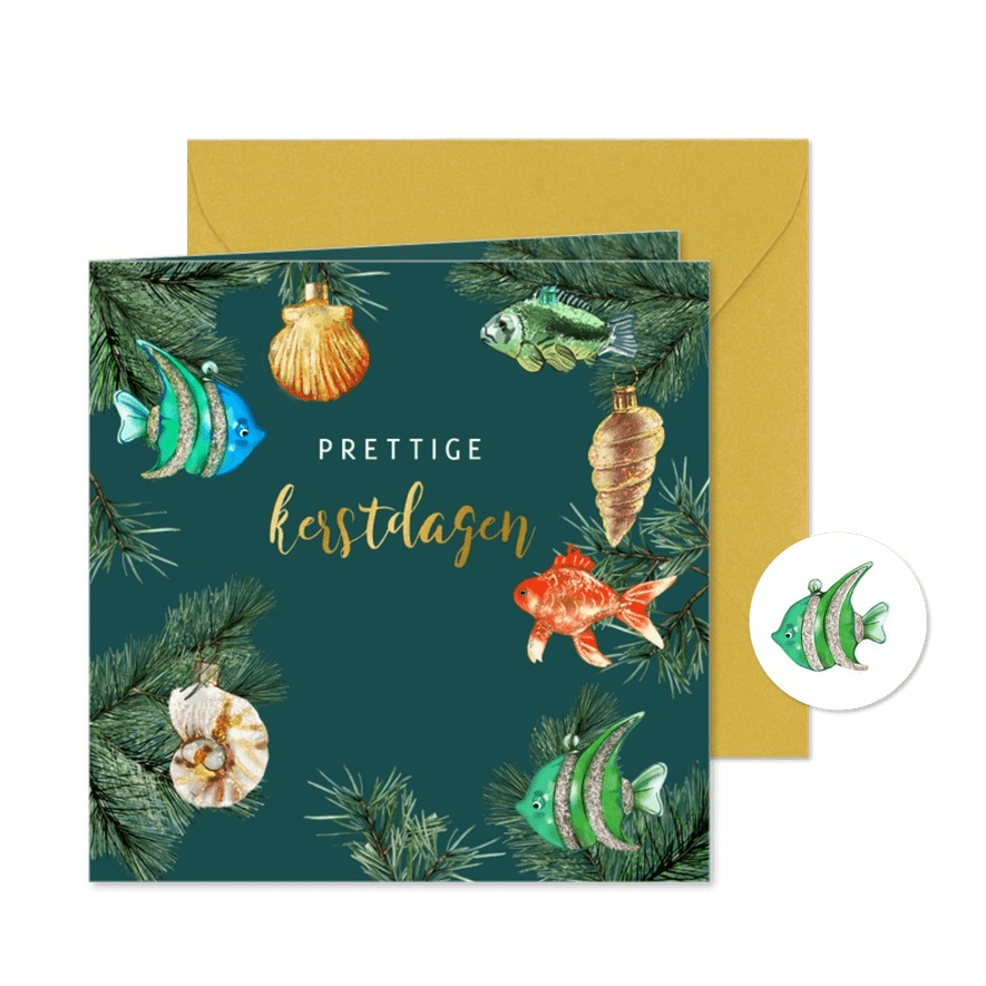 Kerstkaart ornamenten vis kersttakjes - Kaartimpressie