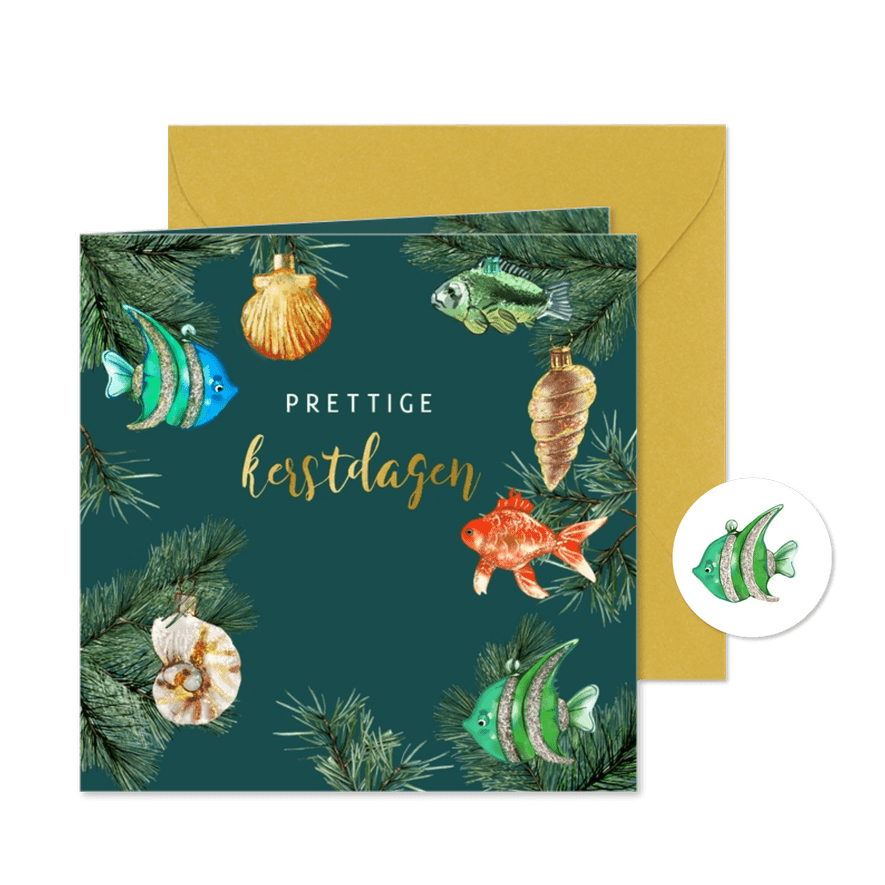 Kerstkaart ornamenten vis kersttakjes - Kaartimpressie