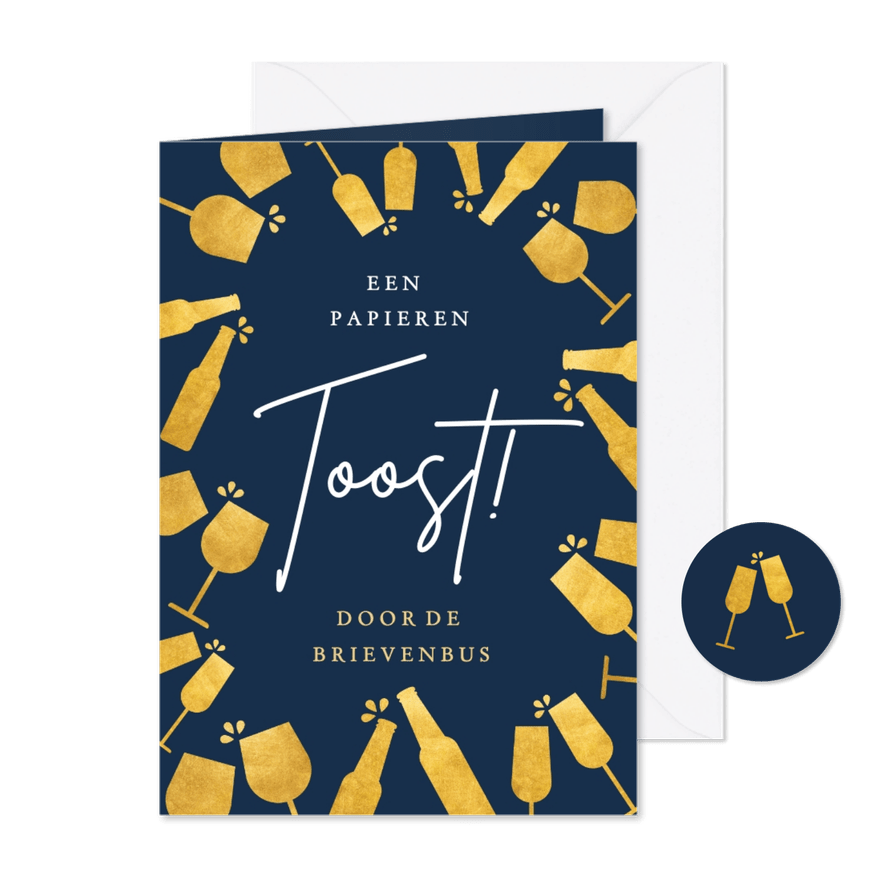 Kerstkaart papieren toost door de brievenbus - Kaartimpressie