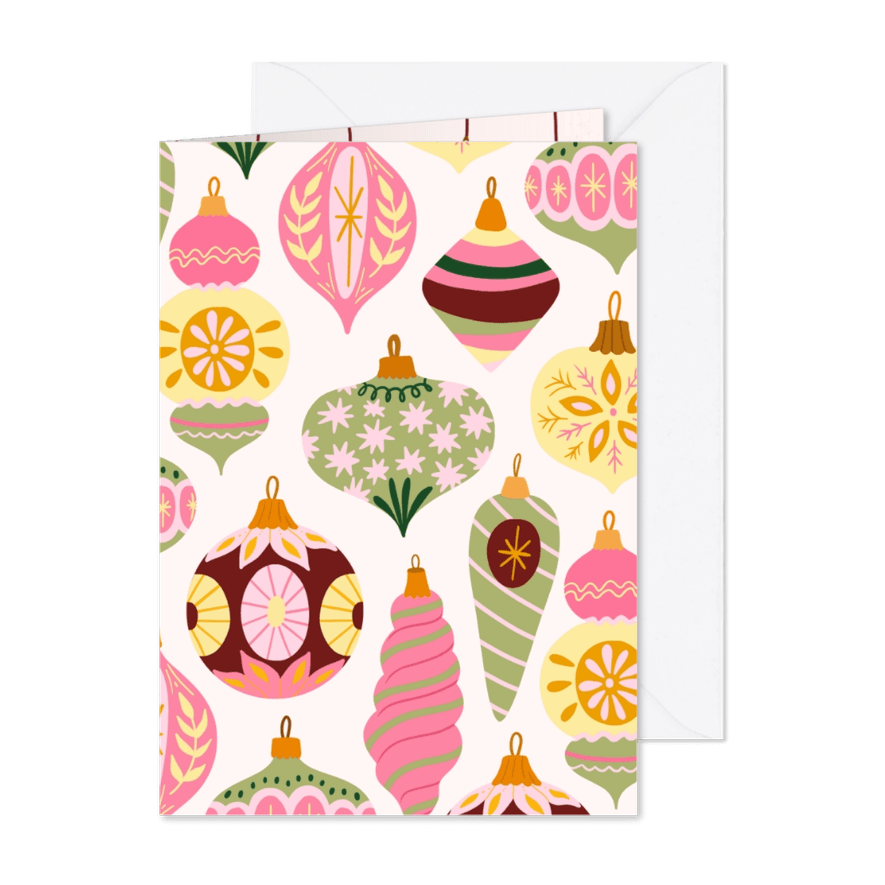 Kerstkaart patroon van hippe kerstballen - Kaartimpressie