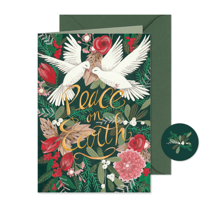 Kerstkaart peace on earth groen - Kaartimpressie