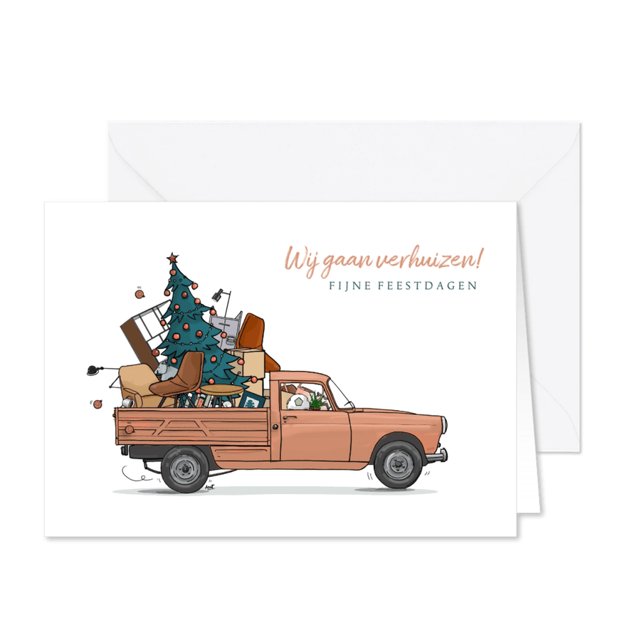 Kerstkaart Pickup Peugeot 404 oranje - Kaartimpressie