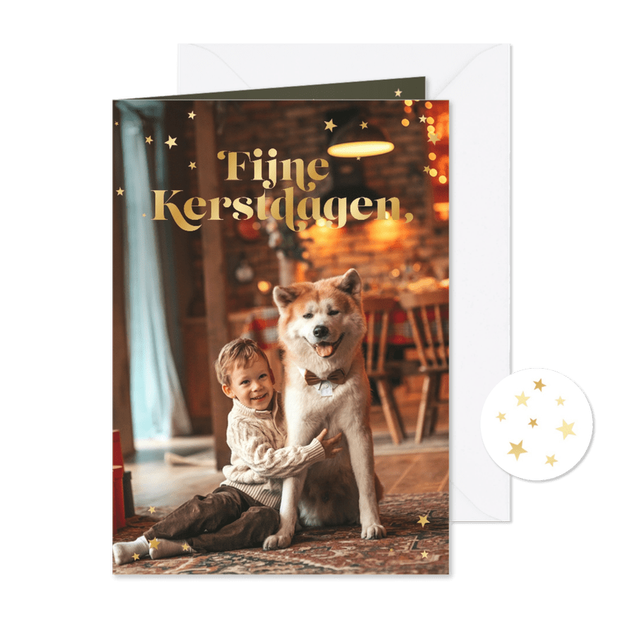 Kerstkaart picture perfect fijne kerstdagen goud sterren - Kaartimpressie
