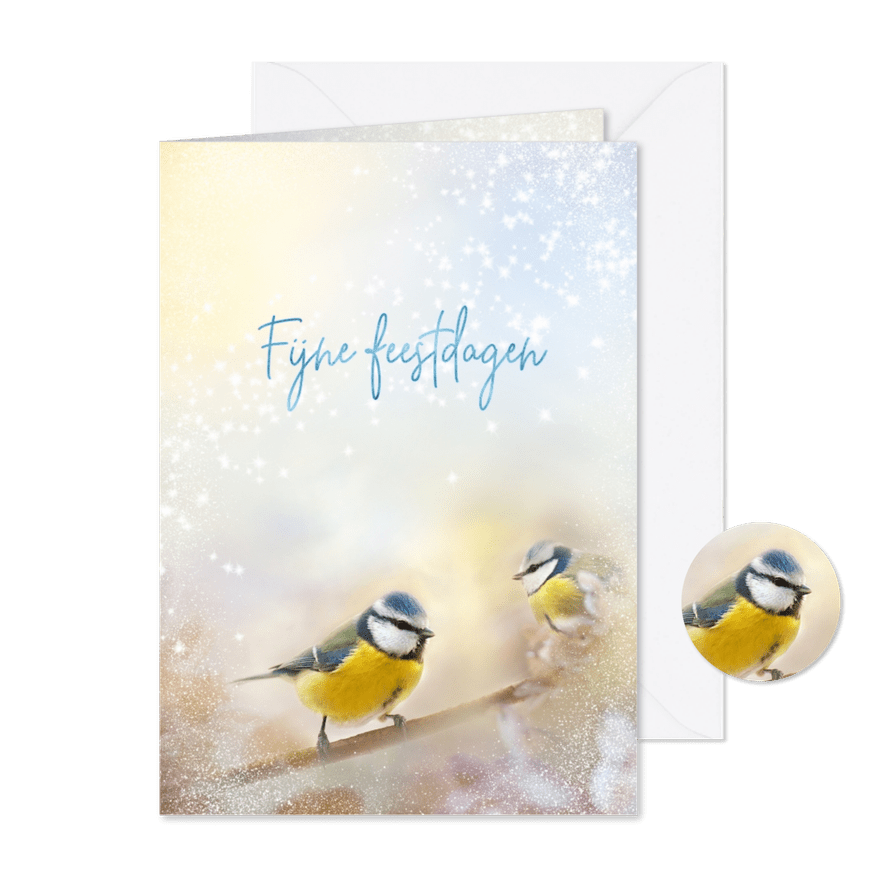 Kerstkaart pimpelmeesjes met sneeuwrand - Kaartimpressie