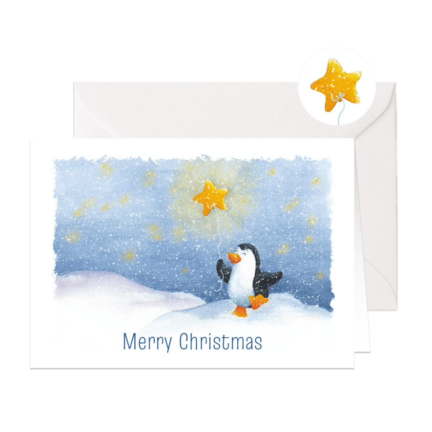 Kerstkaart pinguïn met ballon - Kaartimpressie