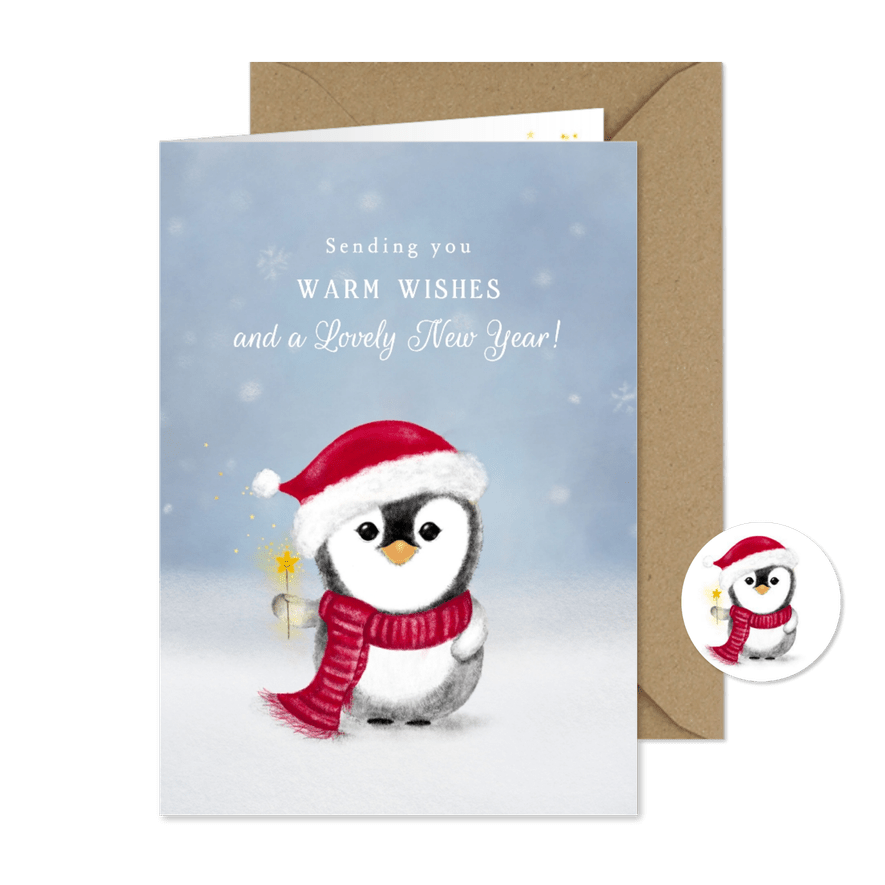 Kerstkaart Pinguïn – Warm Winter Wishes – Winterkaart - Kaartimpressie