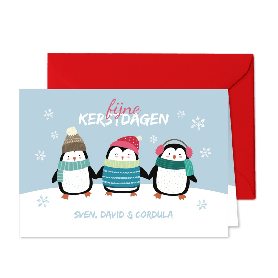 Kerstkaart pinguïns in de sneeuw - Kaartimpressie