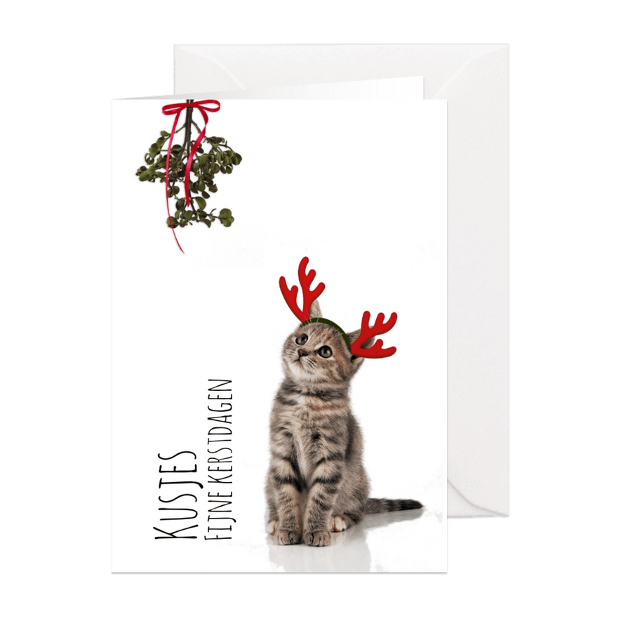 Kerstkaart poesje met maretak - Kaartimpressie