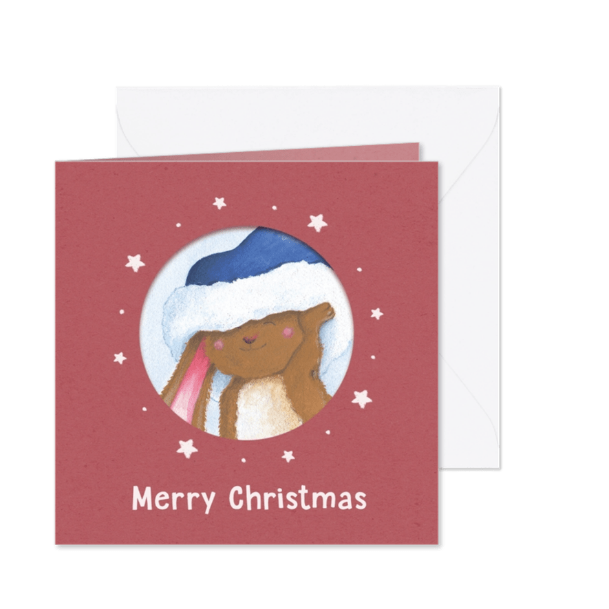 Kerstkaart portretje lief konijn - Kaartimpressie