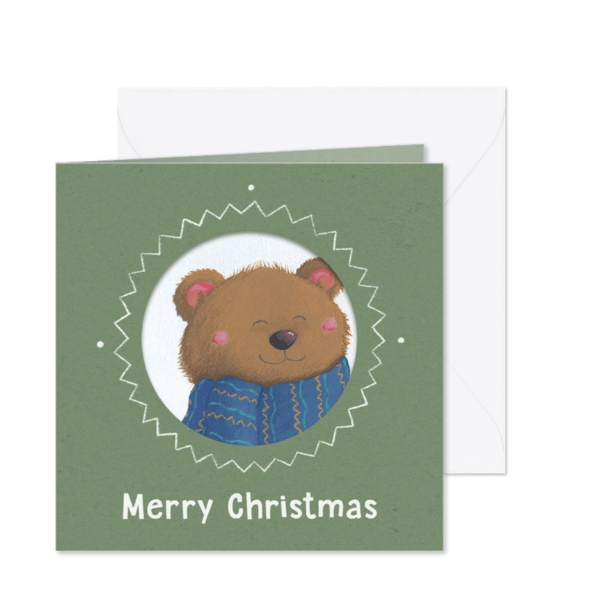 Kerstkaart portretje lieve beer - Kaartimpressie