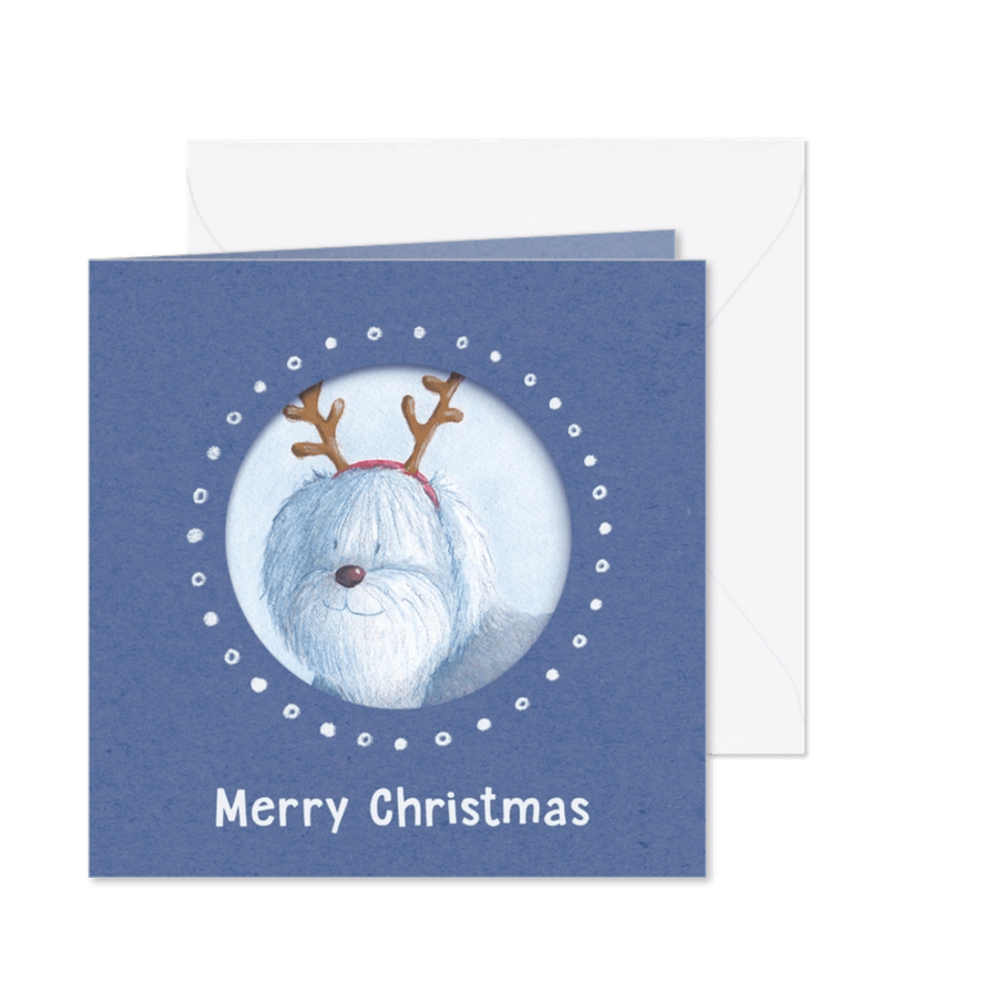 Kerstkaart portretje lieve hond - Kaartimpressie