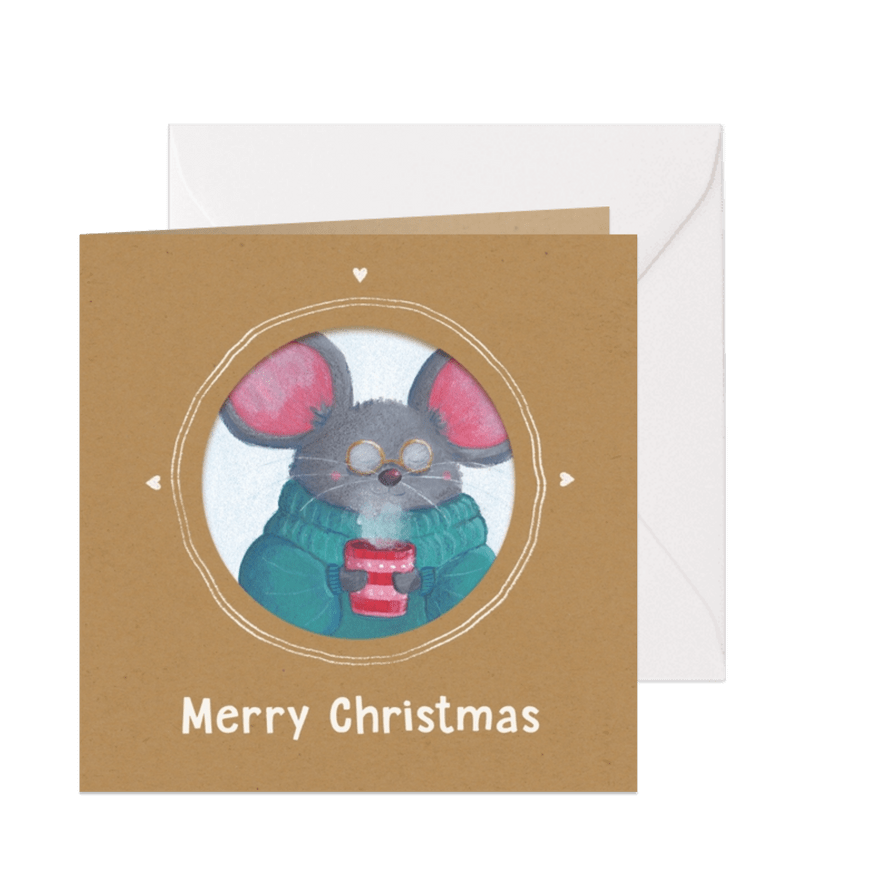 Kerstkaart portretje lieve muis - Kaartimpressie