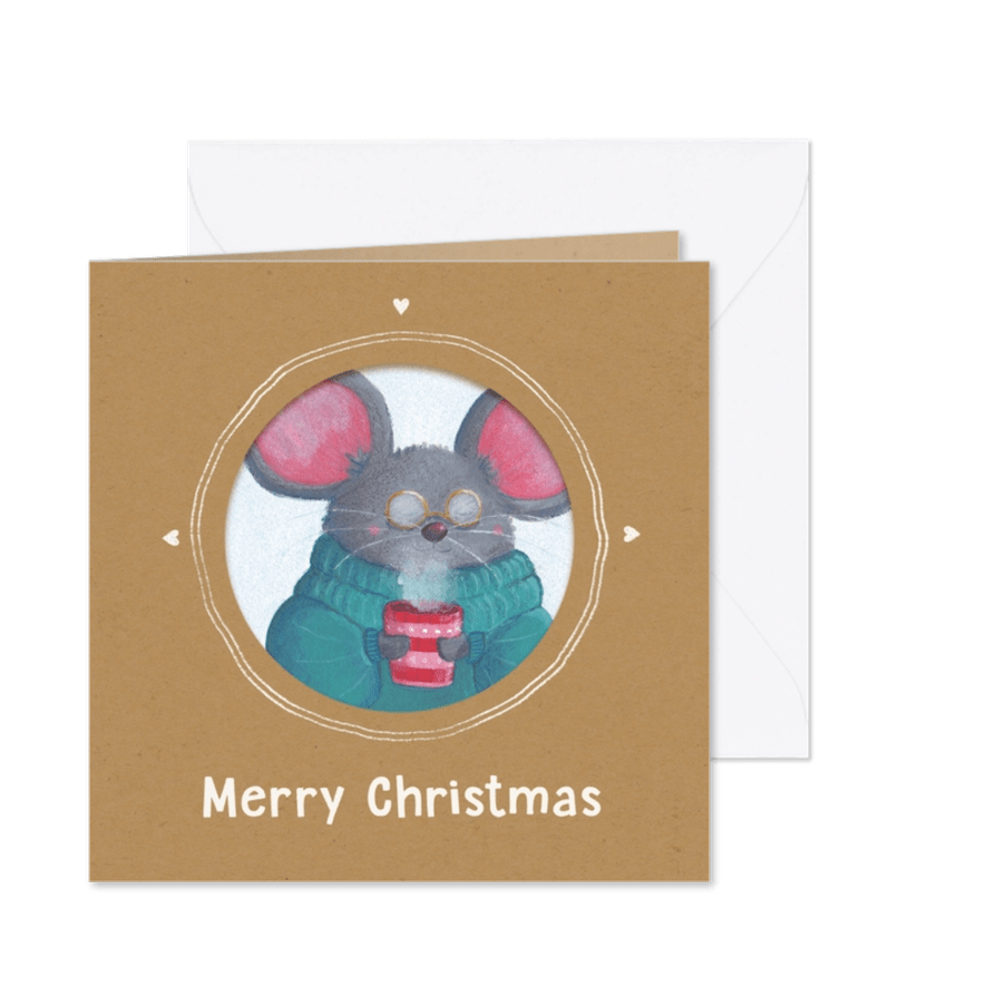 Kerstkaart portretje lieve muis - Kaartimpressie