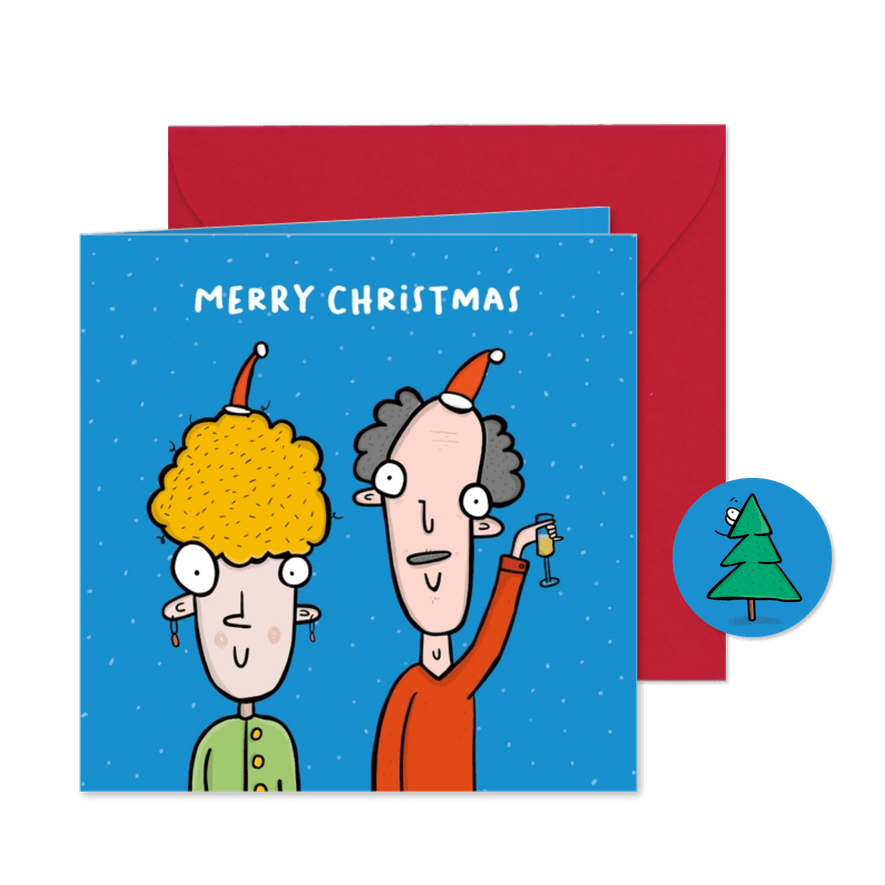 Kerstkaart proost op de feestdagen man en vrouw - Kaartimpressie