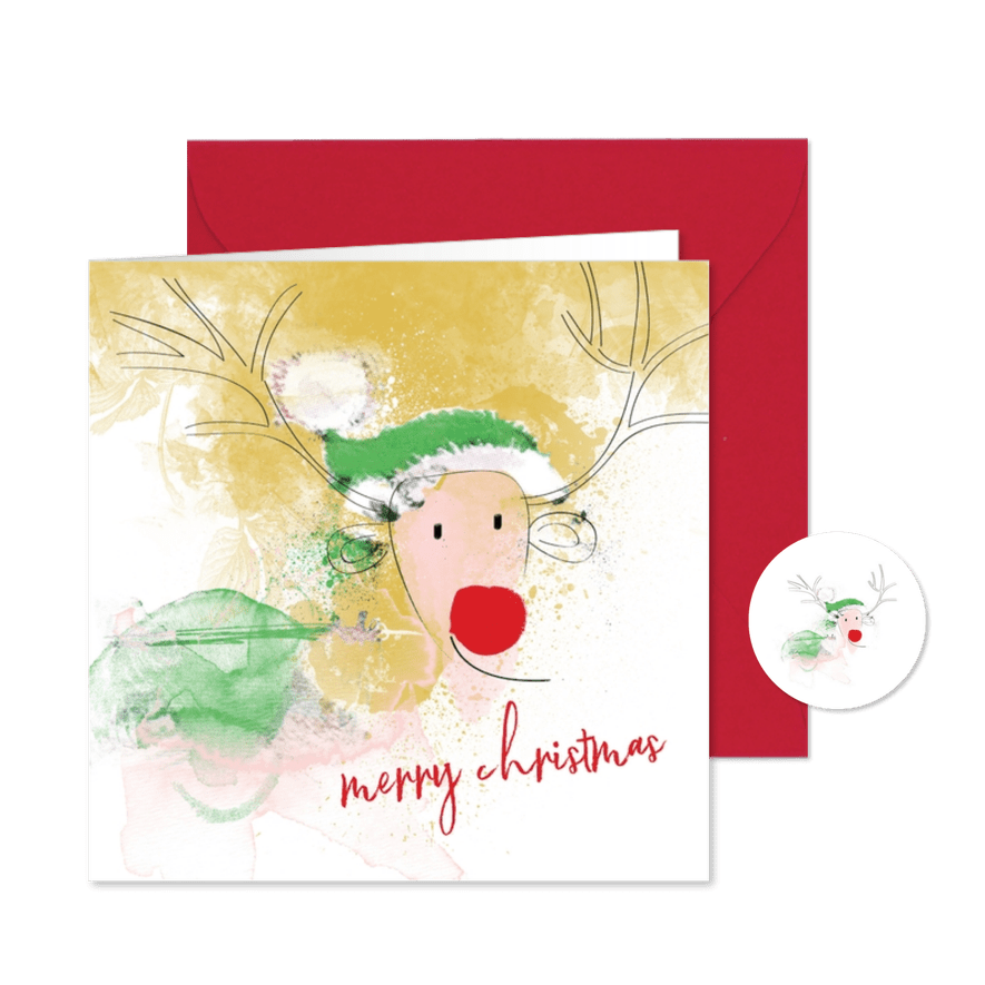 Kerstkaart red nose rudolph - Kaartimpressie