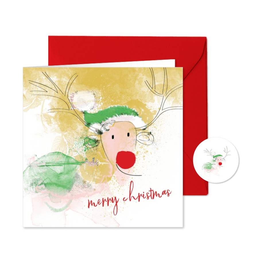 Kerstkaart red nose rudolph - Kaartimpressie