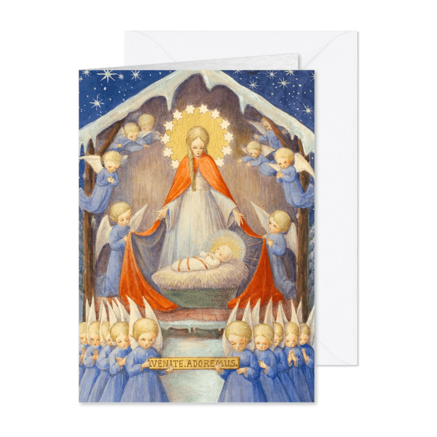 Kerstkaart - Religieus kerststal engelen - Kaartimpressie