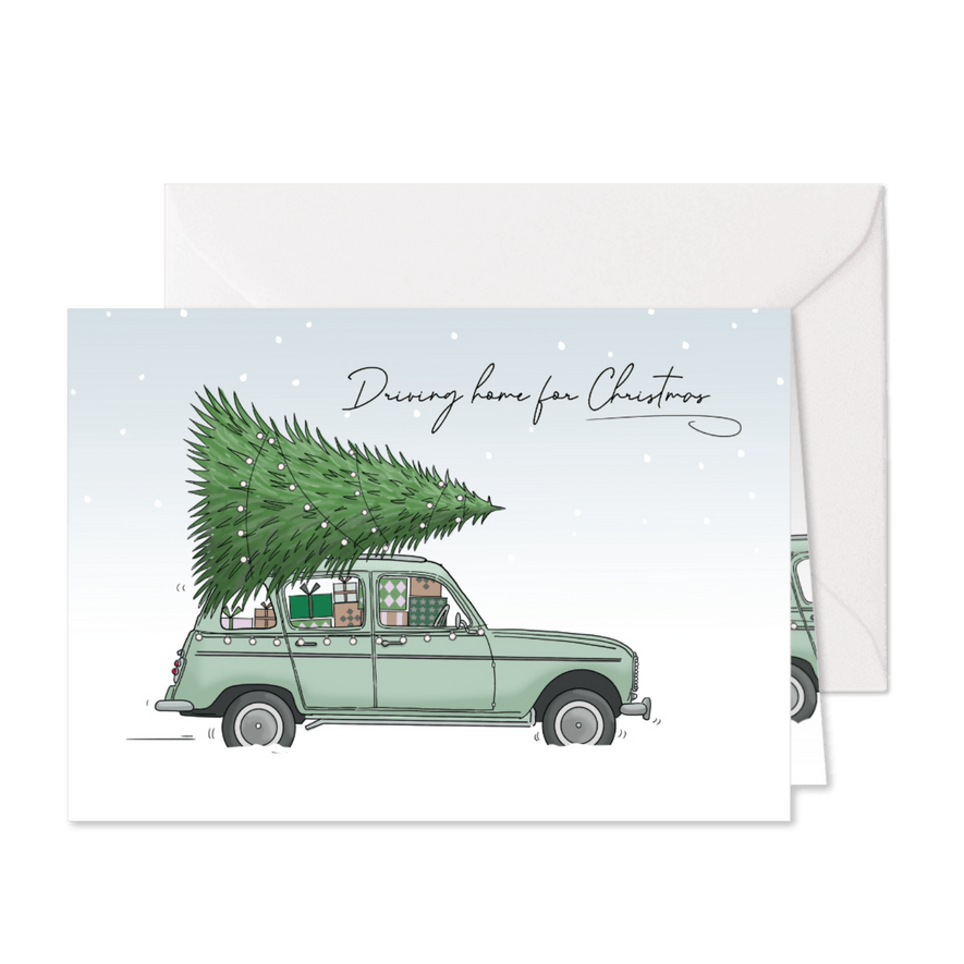 Kerstkaart Renault 4 met kerstboom - Kaartimpressie