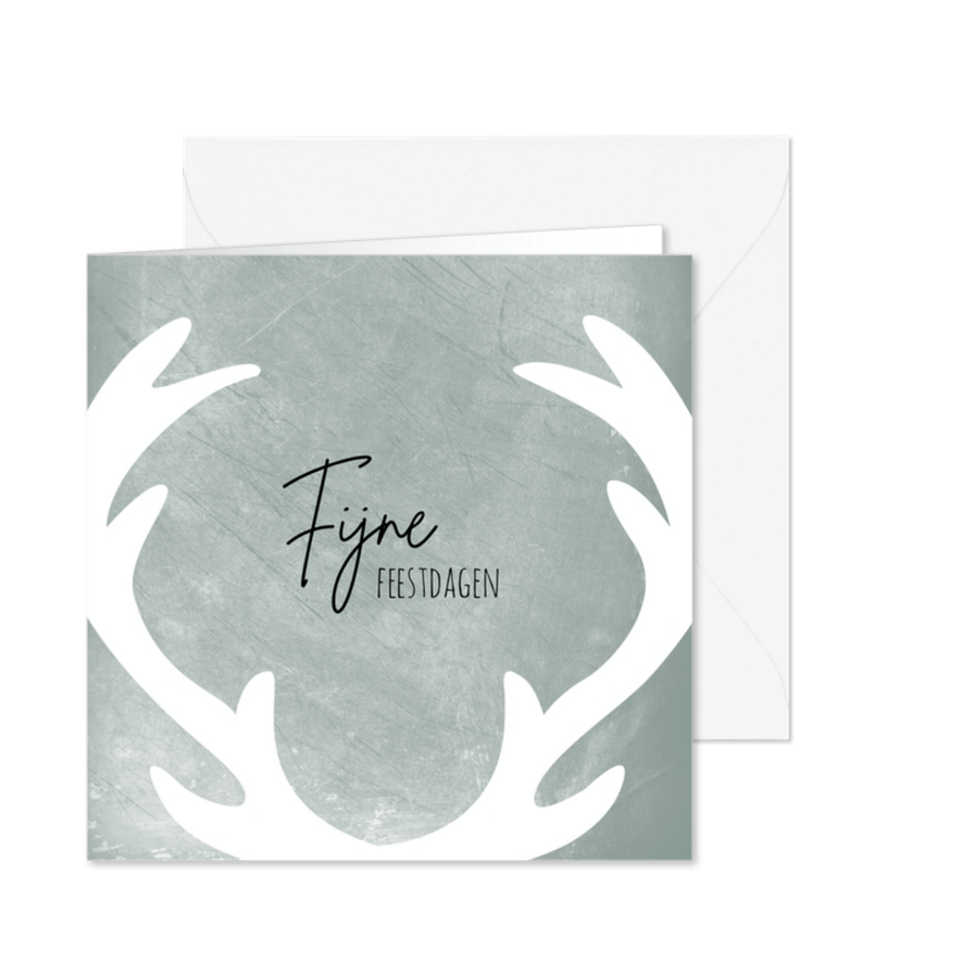 Kerstkaart rendier gewei groengrijs 2025-2026 - Kaartimpressie