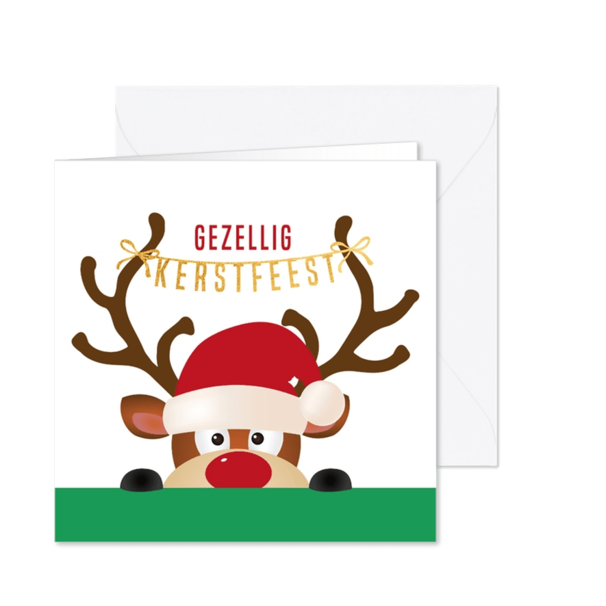Kerstkaart rendier gezellig kerstfeest - Kaartimpressie