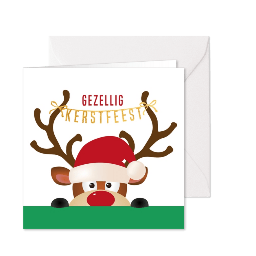 Kerstkaart rendier gezellig kerstfeest - Kaartimpressie