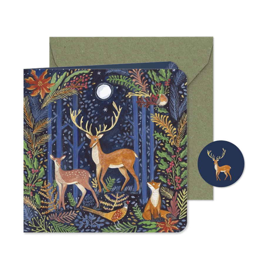 Kerstkaart Rendier in het bos - Kaartimpressie
